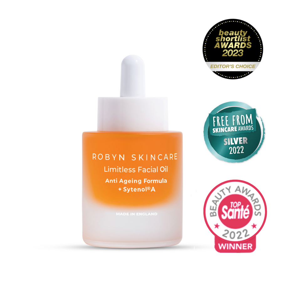 Robyn Skincare's award-winning antioxidant facial oil with three industry beauty awards for innovation and performance.